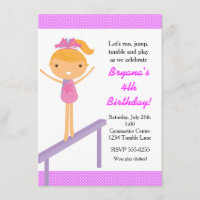 Gymnastics Girls Tumble Birthday Party Invitation