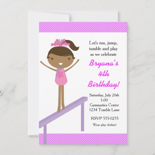 Gymnastics Girls Tumble Birthday Party Invitation