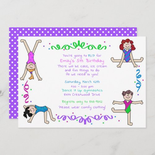 Gymnastics Girls Tumbling Party Gymnast Kids  Invitation