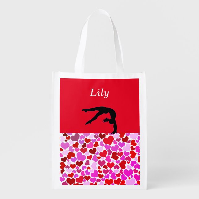 Gymnastics Girls Valentine's Hearts    Grocery Bag (Front)
