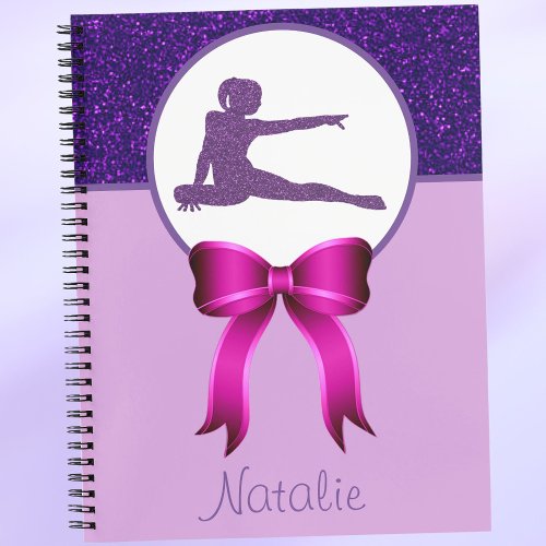 Gymnastics Glitter and Bow Pink and Purple  Notebook