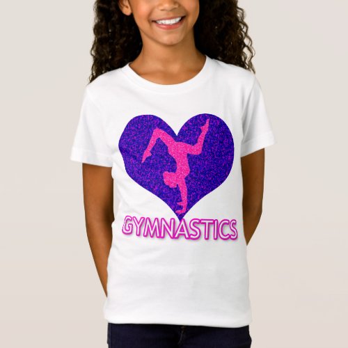 Gymnastics Glitter Heart Girls T_Shirt