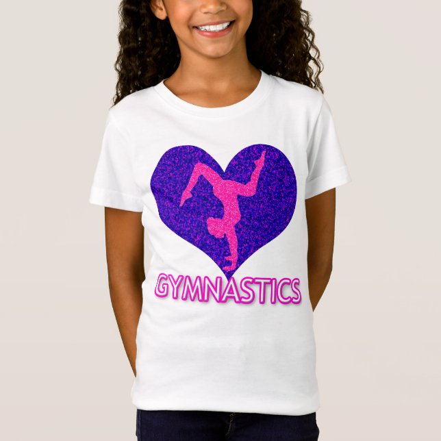 Gymnastics Glitter Heart Girls T-Shirt (Front)