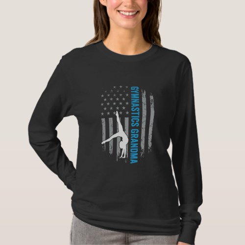 Gymnastics Grandma Gymnast Parent American Flag T_Shirt