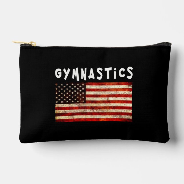 Gymnastics Grunge American USA Flag Accessory Pouch (Front)