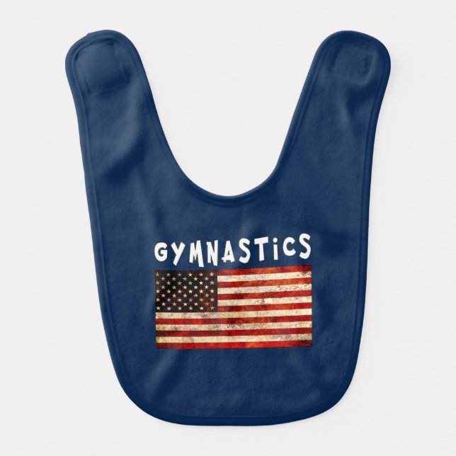 Gymnastics Grunge American USA Flag Baby Bib (Front)