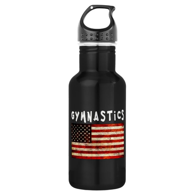 Gymnastics Grunge American USA Flag Stainless Steel Water Bottle (Front)