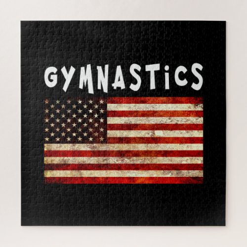 Gymnastics Grunge USA American Flag Gymnast Jigsaw Puzzle