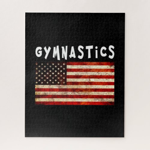 Gymnastics Grunge USA American Flag Gymnast Jigsaw Puzzle