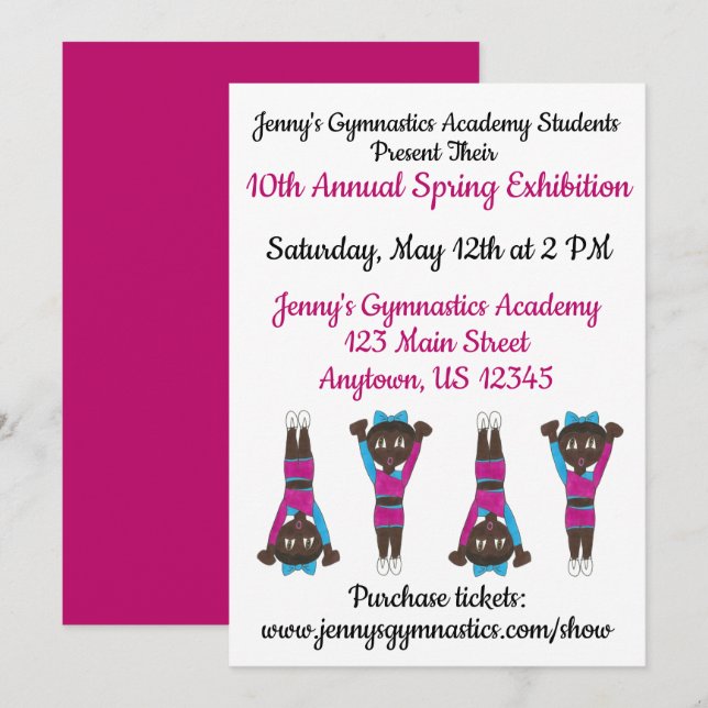 Gymnastics Gym Academy Exhibition Competition Show Invitation (Front/Back)