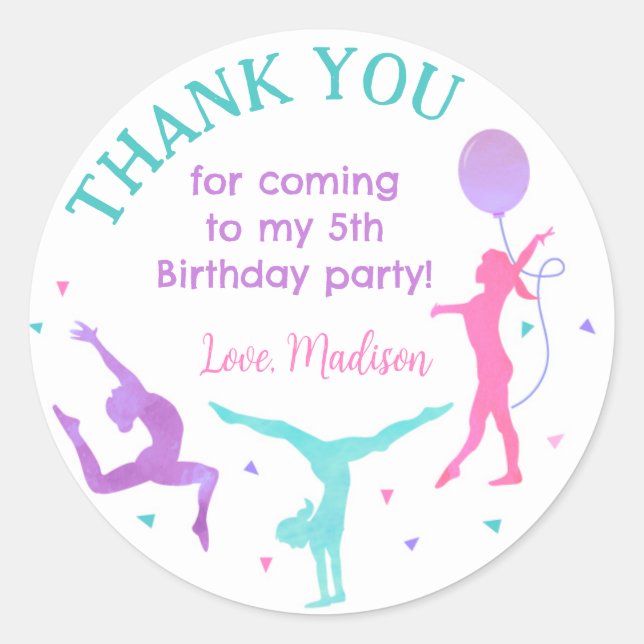 Gymnastics Gymnast Birthday Favor Stickers Labels (Front)