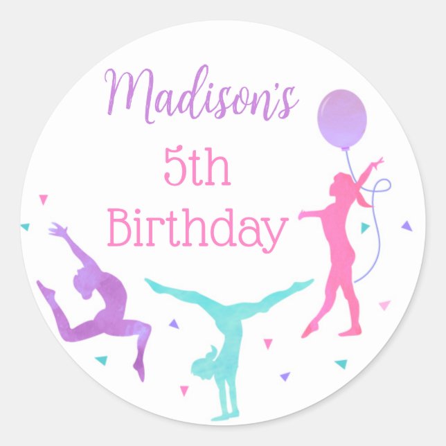 Gymnastics Gymnast Birthday Favor Stickers Labels (Front)
