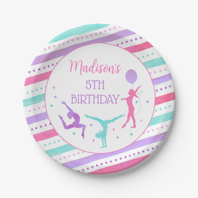 Gymnastics Gymnast Birthday Party Paper Plates (Front)