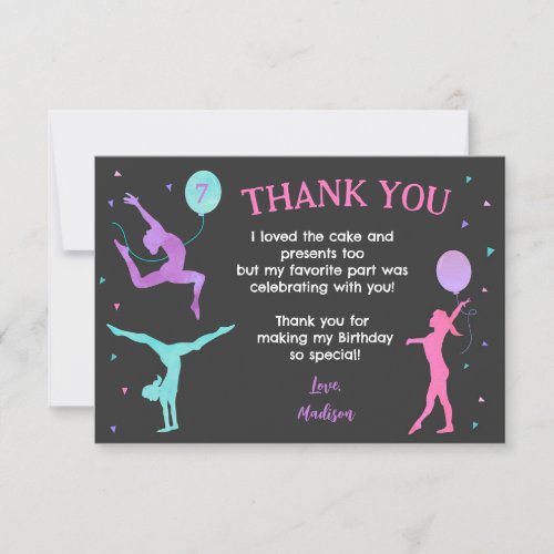 Gymnastics Gymnast Birthday Party Thank You Cards