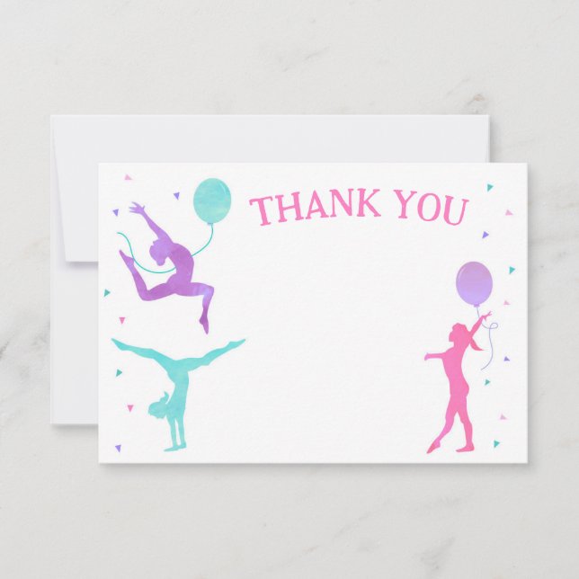Gymnastics Gymnast Birthday Party Thank You Cards (Front)