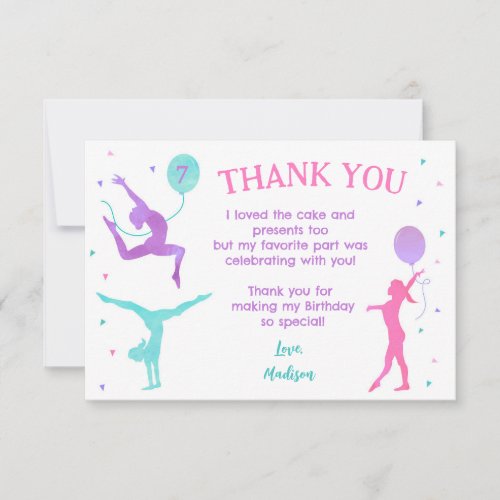 Gymnastics Gymnast Birthday Party Thank You Cards