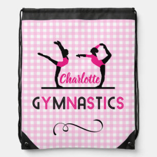 Gymnastics Gymnast Figures Cute Pink Personalized Drawstring Bag
