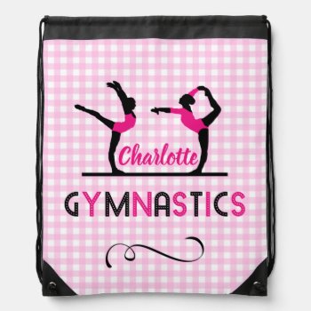 Gymnastics Gymnast Figures Cute Pink Personalized Drawstring Bag by Flissitations at Zazzle