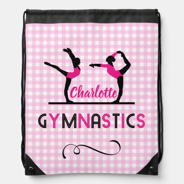 Gymnastics Gymnast Figures Cute Pink Personalized Drawstring Bag (Front)