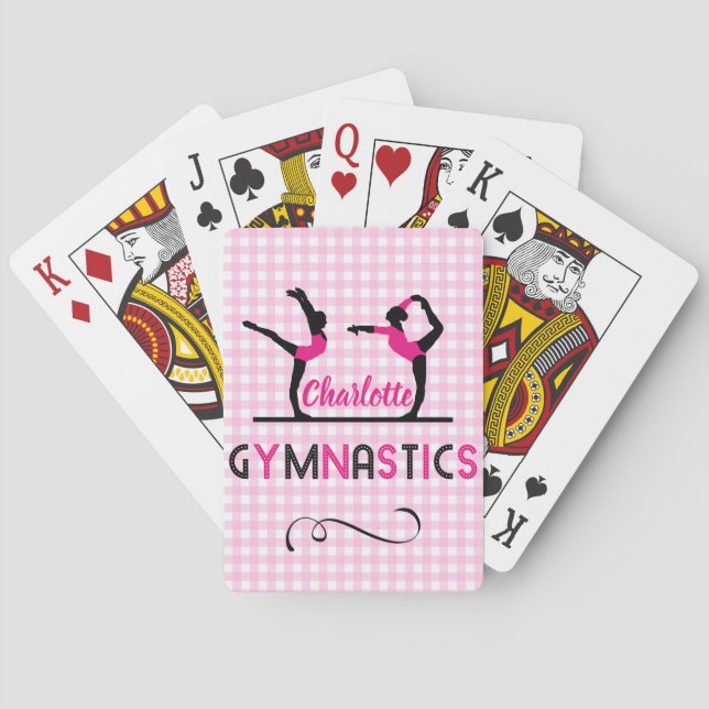 Gymnastics Gymnast Figures Cute Pink Personalized Poker Cards (Back)