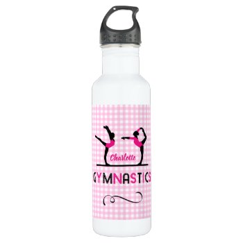 Gymnastics Gymnast Figures Cute Pink Personalized Stainless Steel Water Bottle by Flissitations at Zazzle