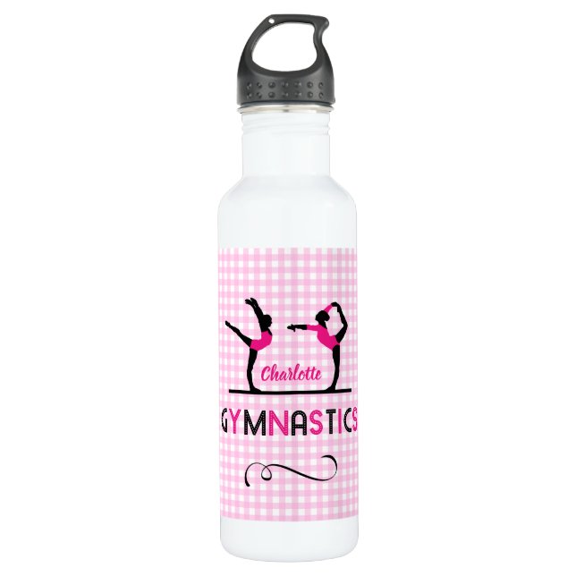 Gymnastics Gymnast Figures Cute Pink Personalized Stainless Steel Water Bottle (Front)