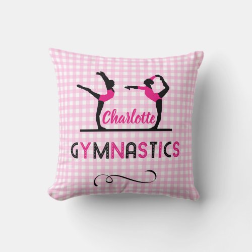 Gymnastics Gymnast Figures Cute Pink Personalized Throw Pillow