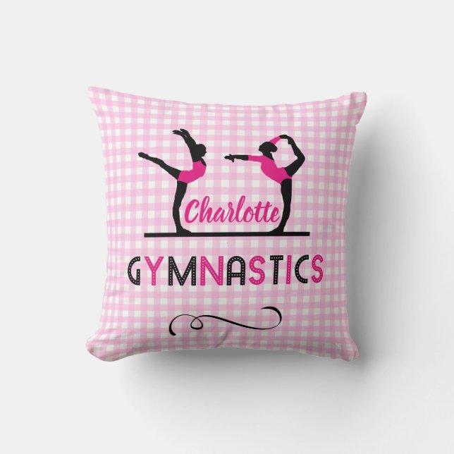 Gymnastics Gymnast Figures Cute Pink Personalized Throw Pillow (Front)