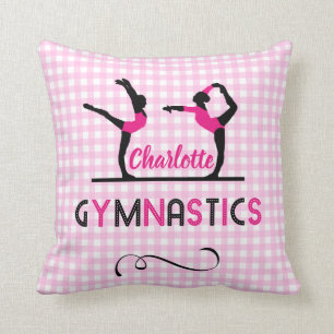 Gymnastics Gymnast Figures Cute Pink Personalized Throw Pillow