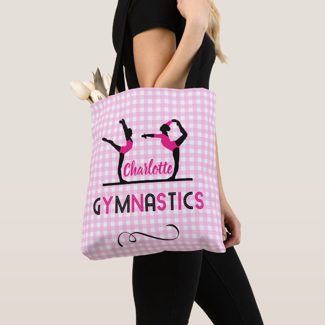 Gymnastics Gymnast Figures Cute Pink Personalized Tote Bag (Close Up)