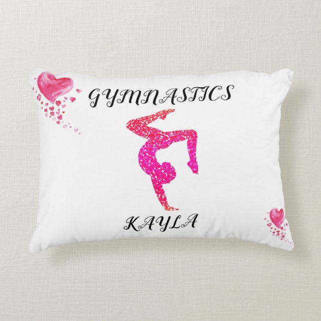 Gymnastics gymnast & hearts personalized accent pillow (Front)