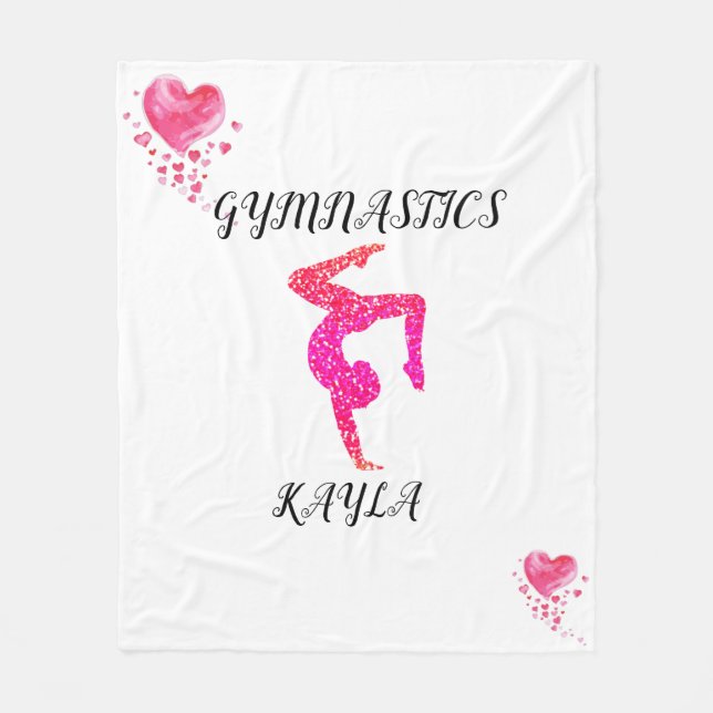 Gymnastics gymnast & hearts personalized fleece blanket (Front)