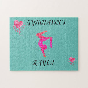 Gymnastics gymnast & hearts personalized puzzle. j jigsaw puzzle