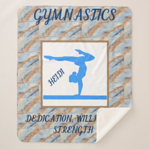 Gymnastics gymnast on balance beam sherpa blanket. sherpa blanket