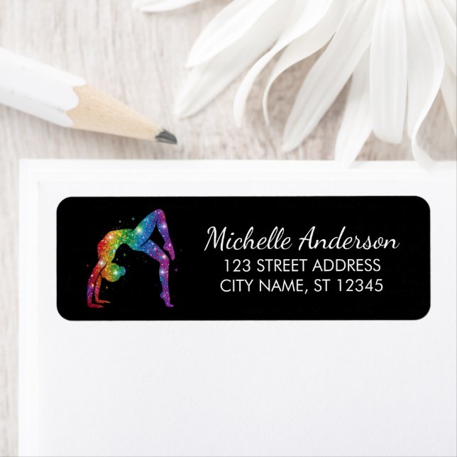 Gymnastics Gymnast Sparkly Glitter Return Address  Label (Insitu)