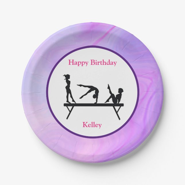 Gymnastics "Happy Birthday" Balance Beam Paper Plates (Front)