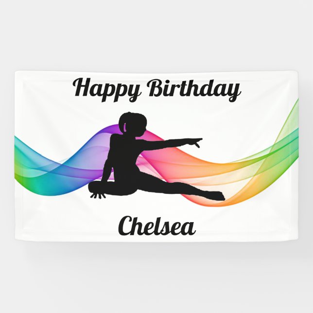 Gymnastics "Happy Birthday" Colorful Swirl Banner (Horizontal)
