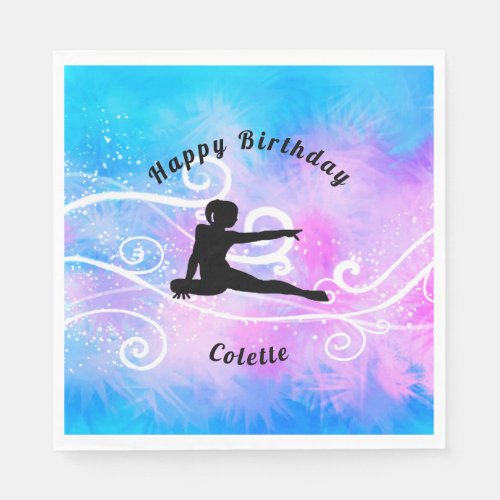 Gymnastics Happy Birthday Custom Swirl Napkins