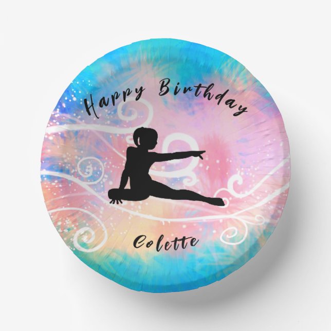 Gymnastics Happy Birthday Custom Swirl   Paper Bowls (Front)