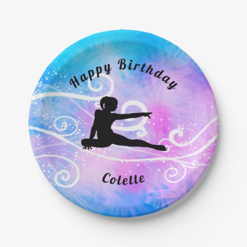 Gymnastics Happy Birthday Custom Swirl Paper Plate