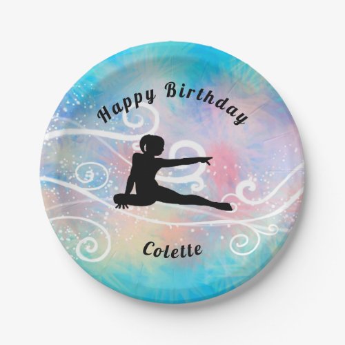 Gymnastics Happy Birthday Custom Swirl Paper Plate