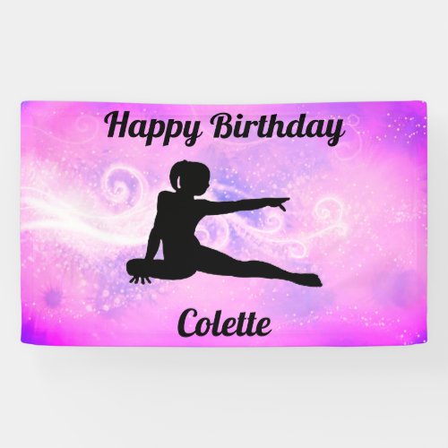 Gymnastics Happy Birthday Custom Swirls Banner