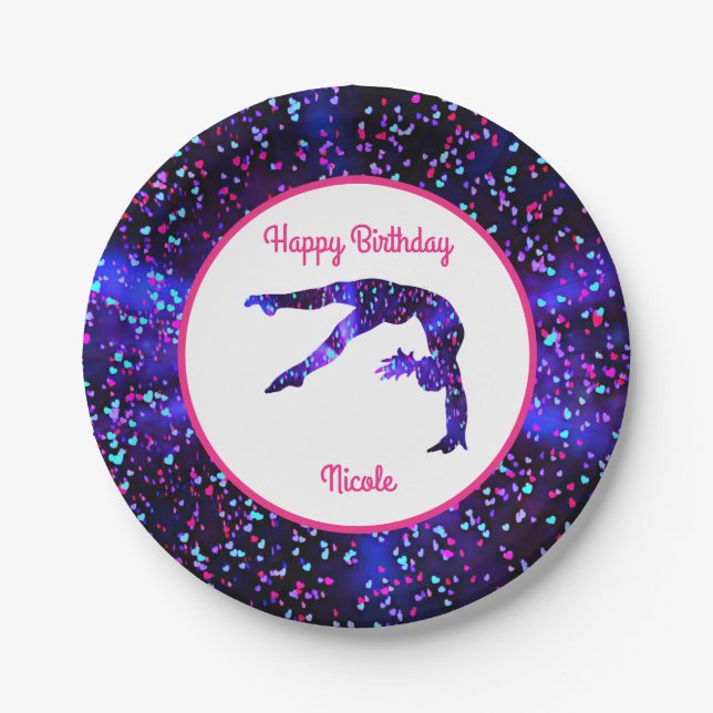 Gymnastics "Happy Birthday" Handspring Hearts Paper Plates (Front)