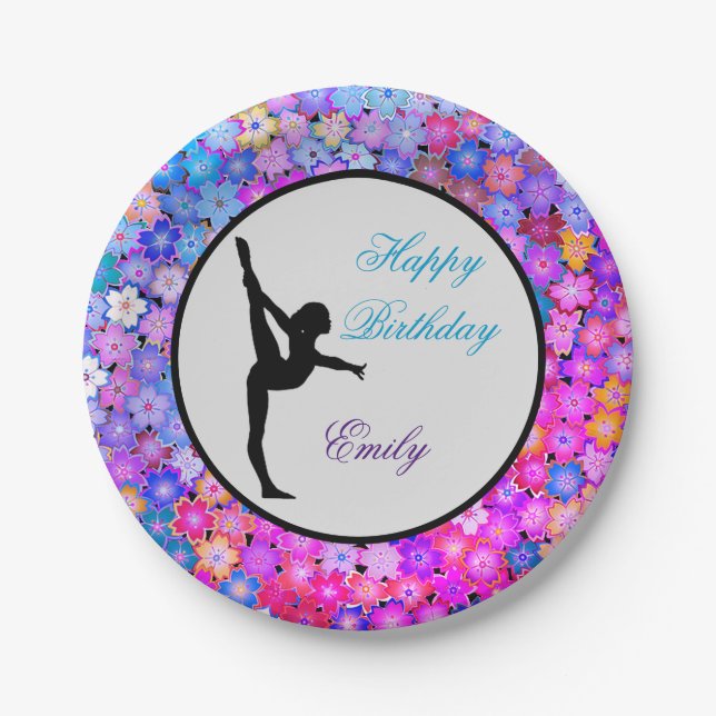 Gymnastics Happy Birthday Personalized Paper Plates (Front)