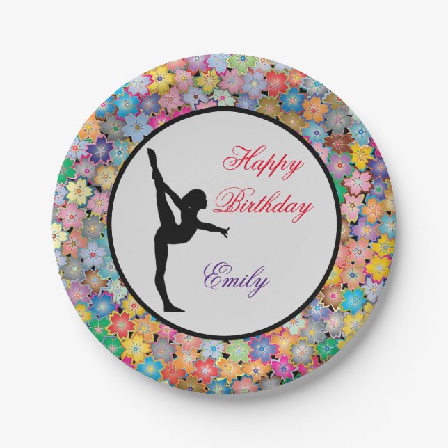 Gymnastics Happy Birthday Personalized Paper Plates (Front)