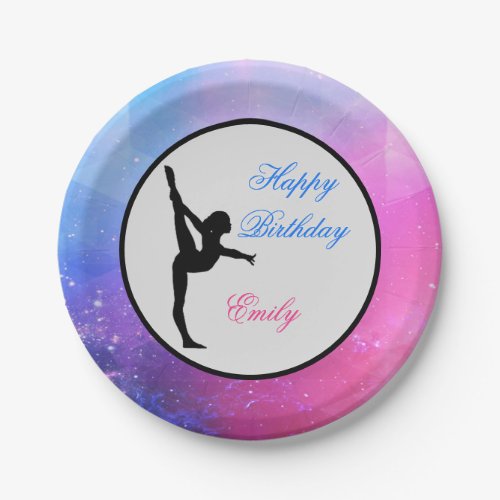 Gymnastics Happy Birthday Pink  Blue Paper Plates