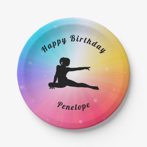 Gymnastics Happy Birthday Rainbow Paper Plates