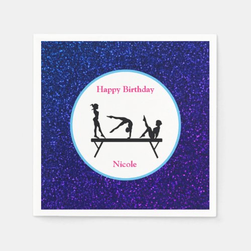 Gymnastics Happy Birthday Royal Sparkle Napkins