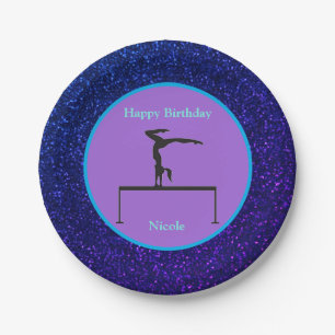 Gymnastics "Happy Birthday" Royal Sparkle Paper Plates