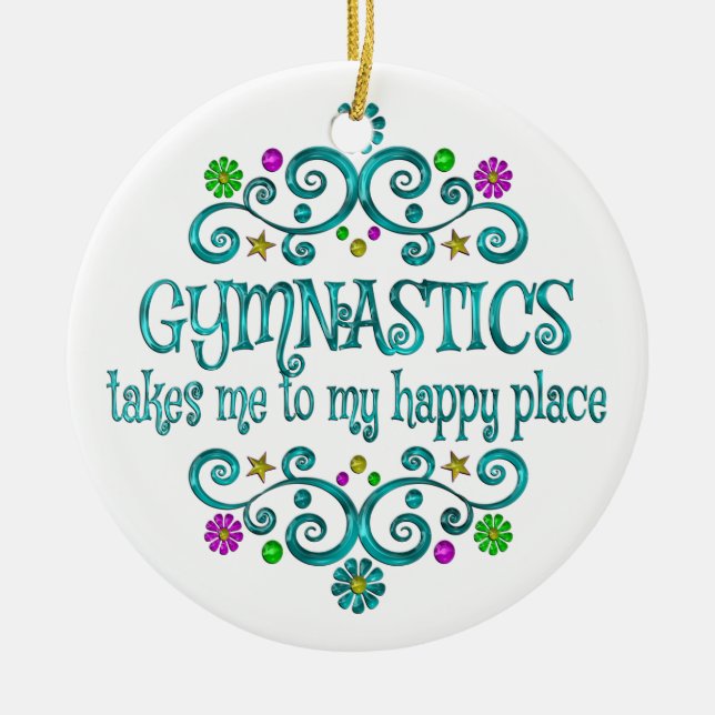 Gymnastics Happy Place Ceramic Ornament (Front)
